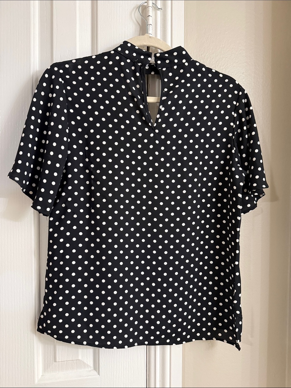 Black & White Polka Dot Chiffon Short Sleeve Top - Picture 2 of 2